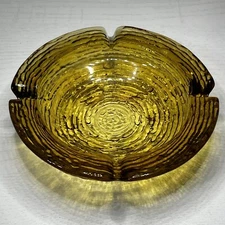 Vintage Anchor Hocking Ashtray Soreno Amber Glass Nest Honey Round 4 Slot