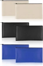 6 Pack Money Bag with Zipper, 11 x 6.1" PU Leather Bank Cash Pouch for Coins Bil