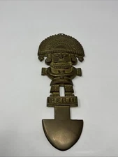 Vtg Brass Inca Peruvian God Wall Hanging Travel Souvenir Decor Tribal