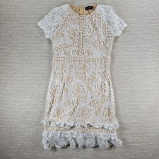 PrettyLittleThing Lace Dress 8 Ivory Nude Lined Ruffle Hem Bridal Graduation