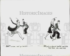 1942 Press Photo Cartoon presentation of how to behave at wartime by Syd Hoff