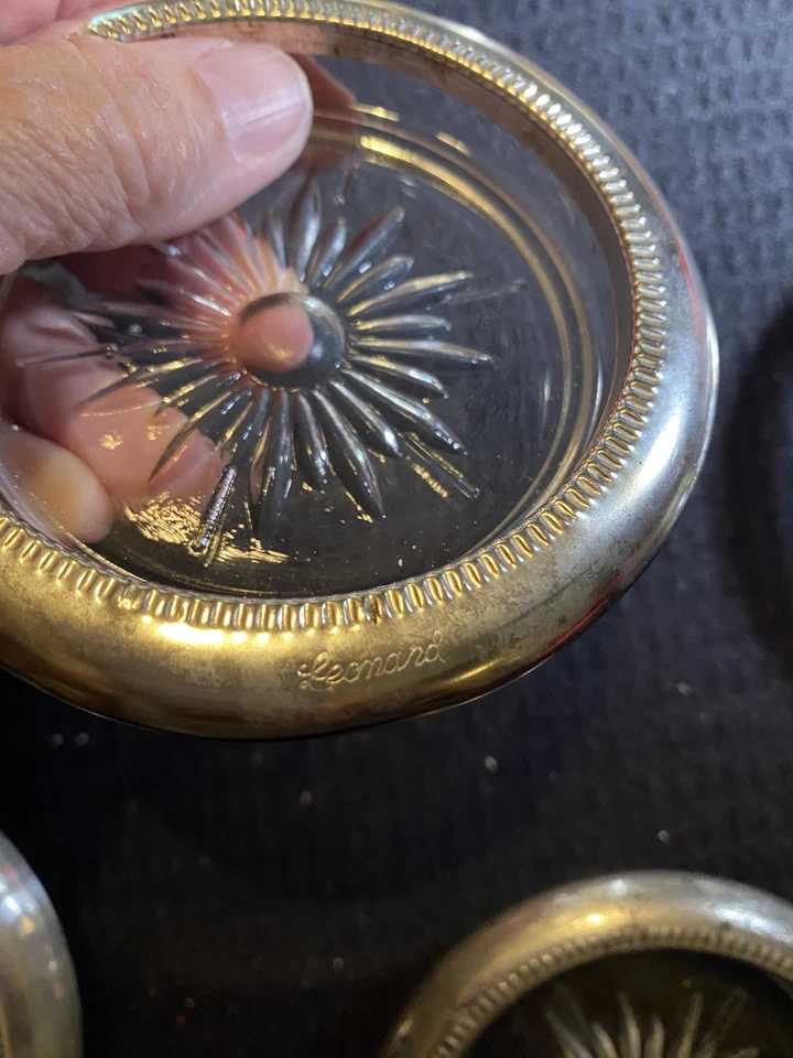 Posavasos de vidrio vintage Frank M. Whiting & Co 4 esterlinas y cortadas Foto 3 de 4