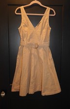 BANANA REPUBLIC sz 12 P Tan V Neck Belted Dress Stretch Cotton Capsule Wardrobe