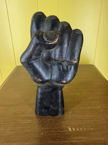 vintage Black Power solidarity fist sculpture hand-carved wooden Black