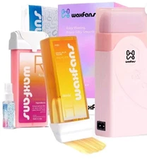 Pink Waxfans Roll on Waxing Kit with Wax Warmer and Rose Scented Rolls