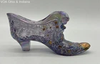 Fenton Daisy & Button Slipper Shoe Amethyst Carnival Glass Hand Painted Signed
