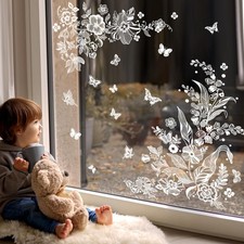 White Flower Butterflies Window Clings Spring Summer Floral Window Decals Ant...