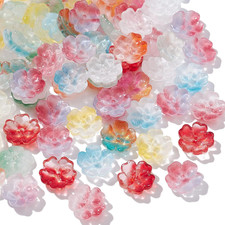 100Pcs Random Glass Flower Bead Caps Gradient Colorful Blossom Beads Mini Floral