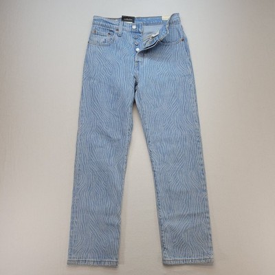 Levis 501 Jeans Womens 24 Blue Cropped Straight Button Fly Zebra Mid Rise Denim