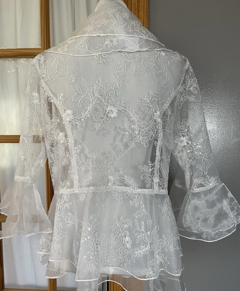 Vtg 60s Embroidered Floral Lace Peplum Blouse L USA Made White Formal Cocktail - Image 4 of 4