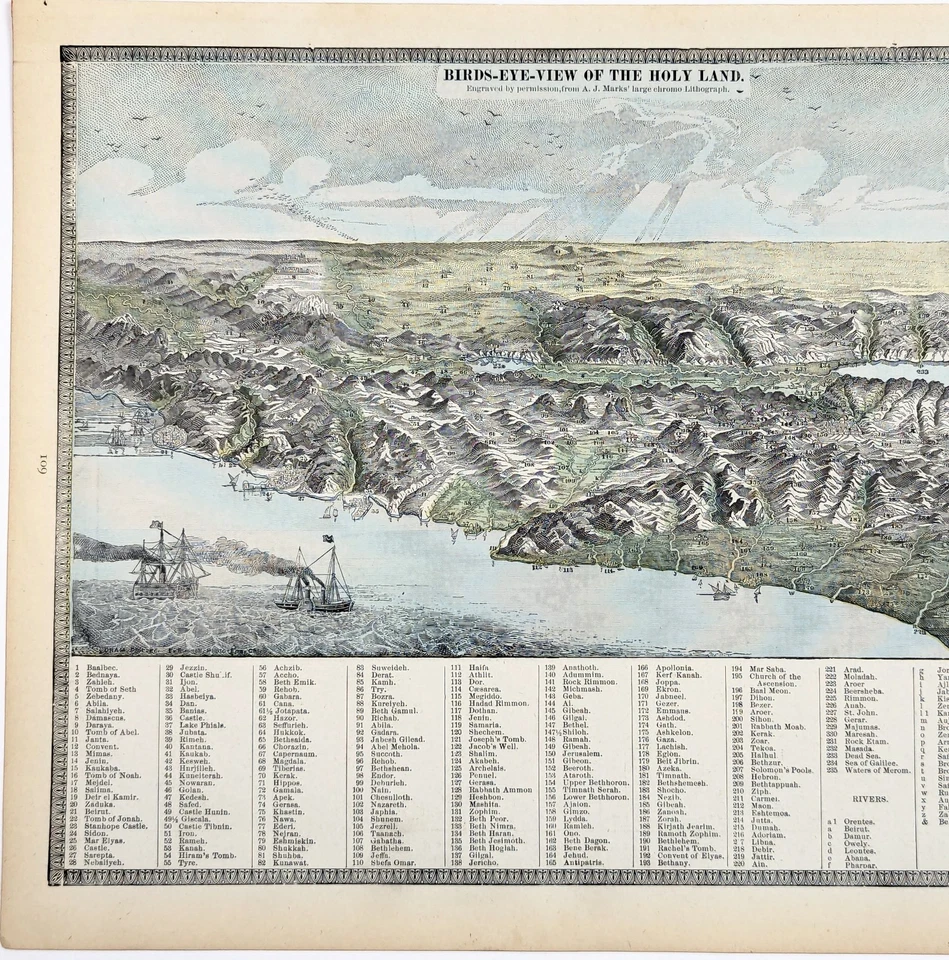 1887 PALESTINA - TIERRA SANTA - ISRAEL Mapa ORIGINAL (16x11) MAR MUERTO - JORDANIA Foto 2 de 4