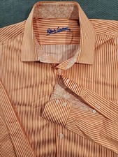 NWOT Robert Graham Men  s Orange Striped Dress Shirt Embroidered 16/41