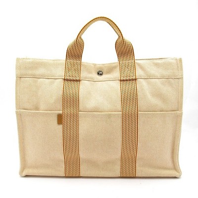 HERMES New Fool Toe MM Canvas Tote Bag Orange GEBRAUCHT