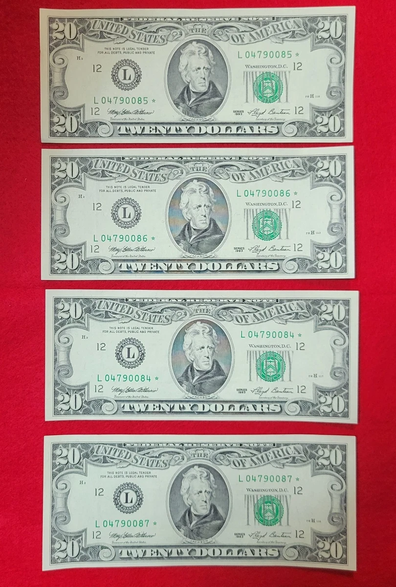 BANKNOTESコレクション 20枚 Uncirculated Uncertified $20 US Federal Reserve Small Notes for