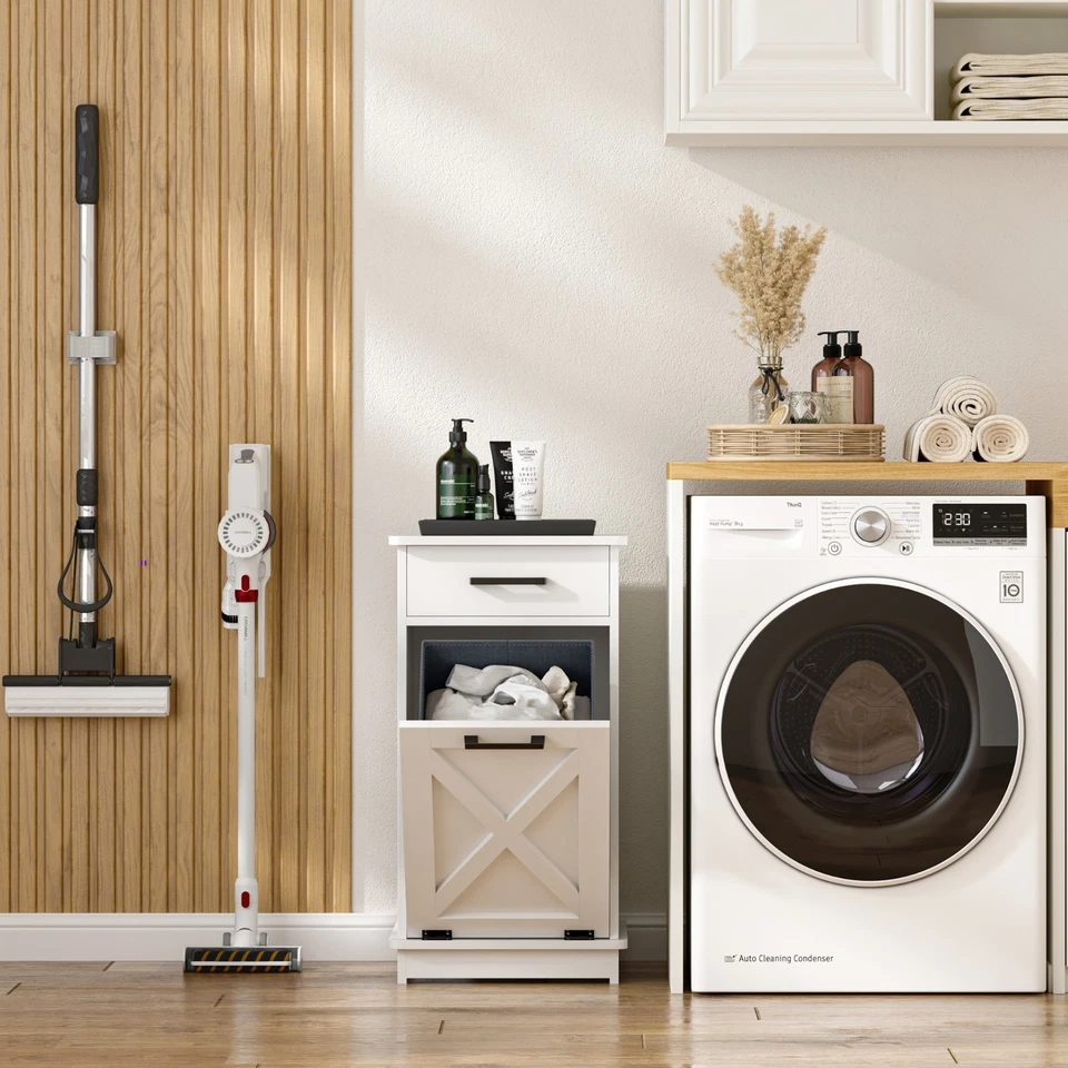 Gabinete de basura inclinable oculto inclinable gabinete de cesta de lavandería con cajón cesta Foto 2 de 4