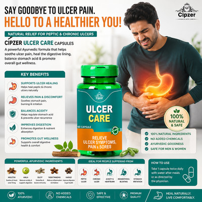 Cipzer Ulcer Care 60 Capsules |Relief from Peptic Ulcer, Chronic Ulcer & Stomach