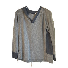 Danskin Now Heather Gray Blue V-Neck Performance Hoodie Women Large 12-14