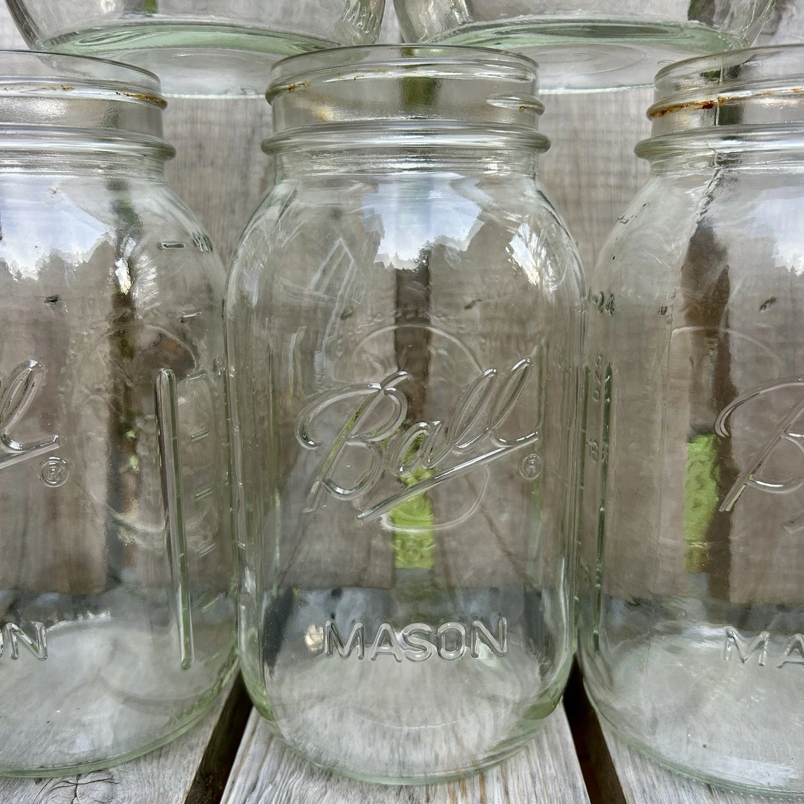 LOT of 6: Ball Mason Quart Jar Fruit Design Clear Glass 32oz Vtg Canning Bottle