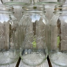 LOT of 6: Ball Mason Quart Jar Fruit Design Clear Glass 32oz Vtg Canning Bottle
