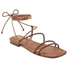 Marc Fisher Women Lakita Braided Ankle Strap Flat Sandals US 7.5M Dark Natural