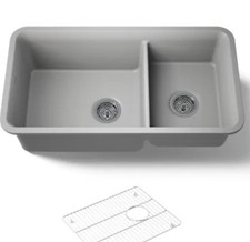 KOHLER Cairn Matte Grey Granite Composite 33 .5 in. Double Bowl Undermount Sink