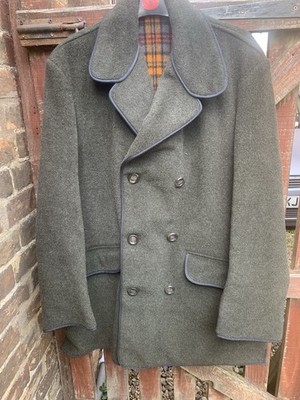 Herren grün Wolle zweireihig Erbse Mantel Jacke warm Tartan Futter Größe L (rd