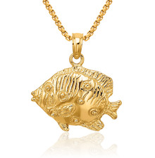 14K Solid Yellow Gold Fish Necklace