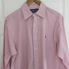 Ralph Lauren Classic Fit Striped Button Down Shirt Mens 16 32/33 Pink White Navy