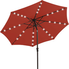 9FT Outdoor Patio Umbrella with Solar Lights, LED Lighted Pool Umbrella with Til