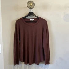 Michael Stars Ribbed  Top Womens Scoop Neck Long Sleeve brown sz M 