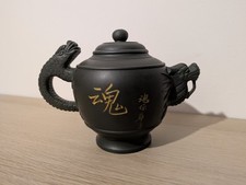 Chinesischer Drache Yixing Zisha Ton Teekanne mit Kalligraphie 