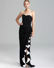 *NWT*Badgley Mischka Strapless Gown Womens 4 Black Ruffle Prom Formal Dress $670