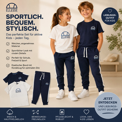 Original Jungen Ellesse 2er-Pack T-Shirts und Jogginghosen, Gr.2-7 Jahren, Neu