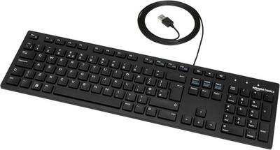 Amazon Basics Low Profile USB Wired Keyboard Matt Black QWERTY UK Layout