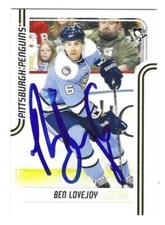 Autographed 2011-12 Score BEN LOVEJOY Pittsburgh Penguins Card #378 w/COA