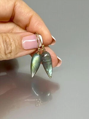 Labradorit Ohrringe 925 Sterlingsilber Tropfen Haken 27 x 8 mm Geschenk Für Sie - Bild 1 von 4