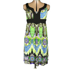 IZ Byer Floral Sleeveless Knee-Length V-Neck Tie-Back Dress Multicolor Green S