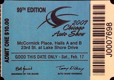 Chicago Automobile Show Car Ticket Stub 99th Annual Chairman of Board 2/17/2007