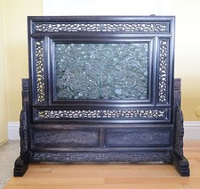 Large  Well  Hand  Carved  Chinese  Spinach  Jade  Insert  Floor  Screen