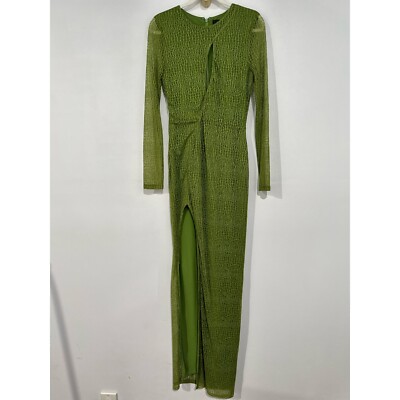 Michael Costello x REVOLVE Lauren Green Maxi Dress Medium High Slit Long  Sleeve