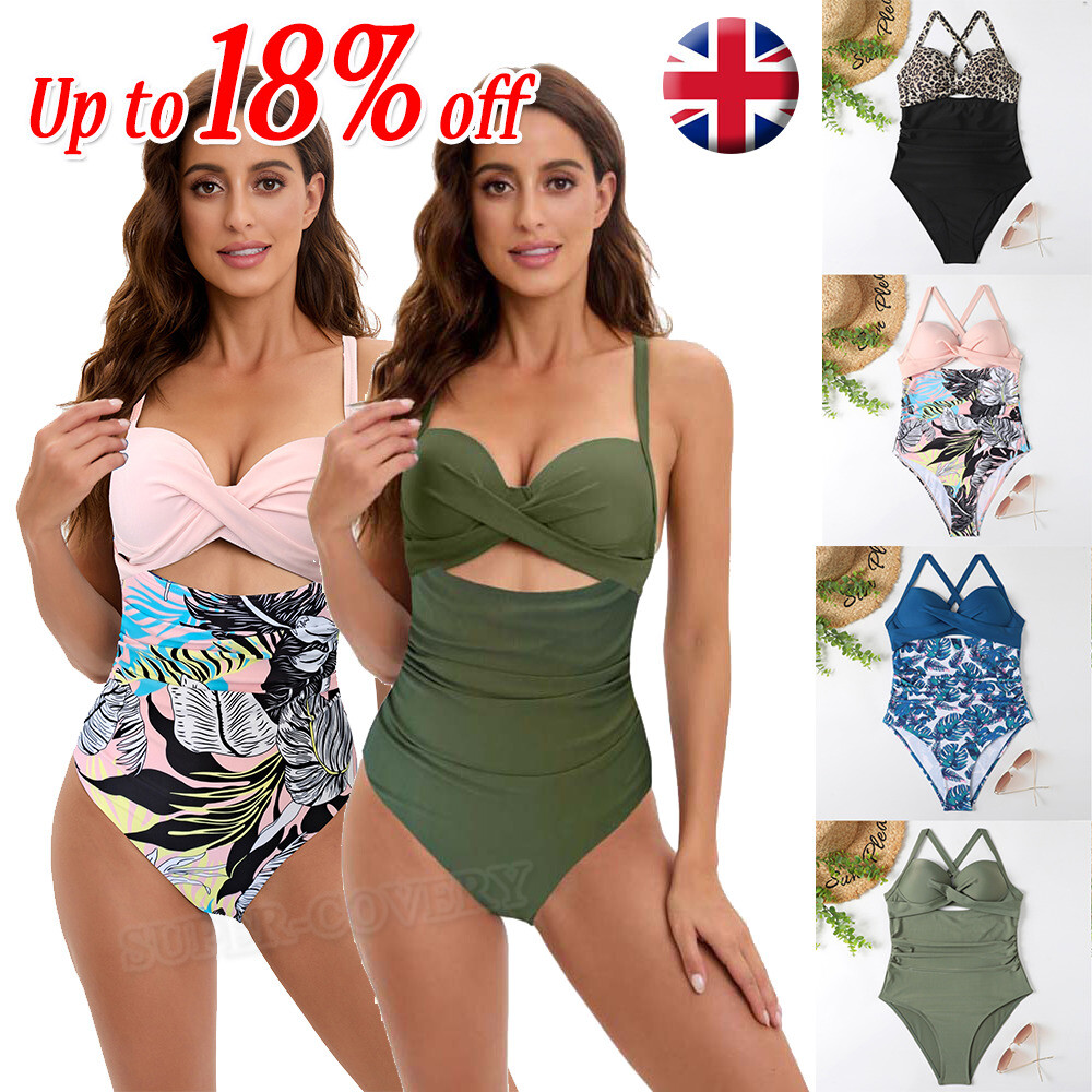 UK Womens Tummy Control Monokini Swimming Costume One Piece Swimsuit  Beachwear