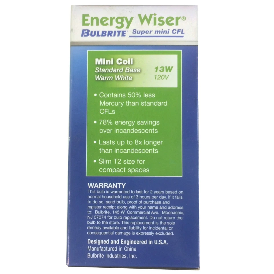 Bulbrite 509015, 13W CFL T2 COIL 2700K E26 120V, Compact Fluorescent Light BUlb, - Image 4 of 4