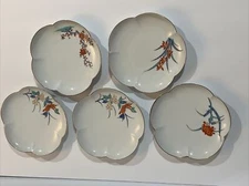 Antique Japanese Fukagawa Seiji Arita Porcelain Set Of 5 Floral Flowers Plates