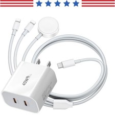 For iPhone 14 13 12 11 XR Magnetic 3-in-1 USB C Power Adapter Fast Charger Cable