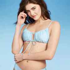 Wild Fable Women's Shirred Cut Out Tie-Front Bralette Bikini Top -Blue Small 4-6