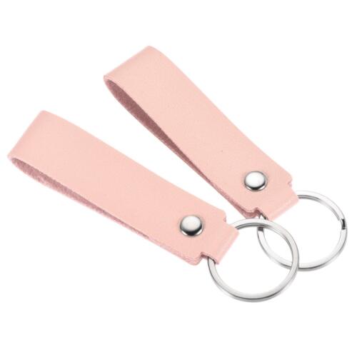 Leather Keychain, 2 Packs PU Circle Keychain Decoration Cord Strap, Pink - Picture 1 of 5