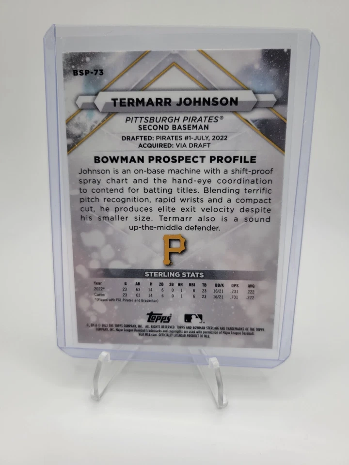 2023 BOWMAN STERLING TERMARR JOHNSON PROSPECT #BSP-73 PITTSBURGH PIRATES - Image 2 of 2
