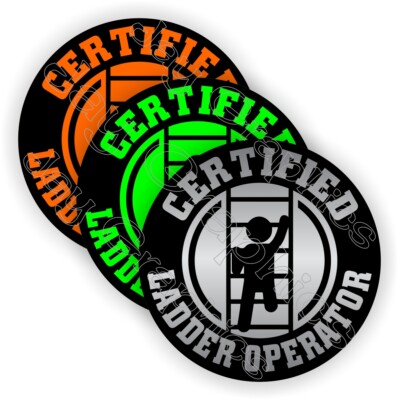 3pk Funny Certified Ladder Operator Hard Hat Stickers | Helmet Decals Safety USA