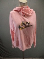 NIKE Size M Womens Orange Cotton Blend Cowl Neck Drawstring Athletic Hoodie 540