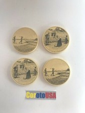 Vintage Lighthouse Coaster Set (4) of Barlow Made in USA - Round & Engraved